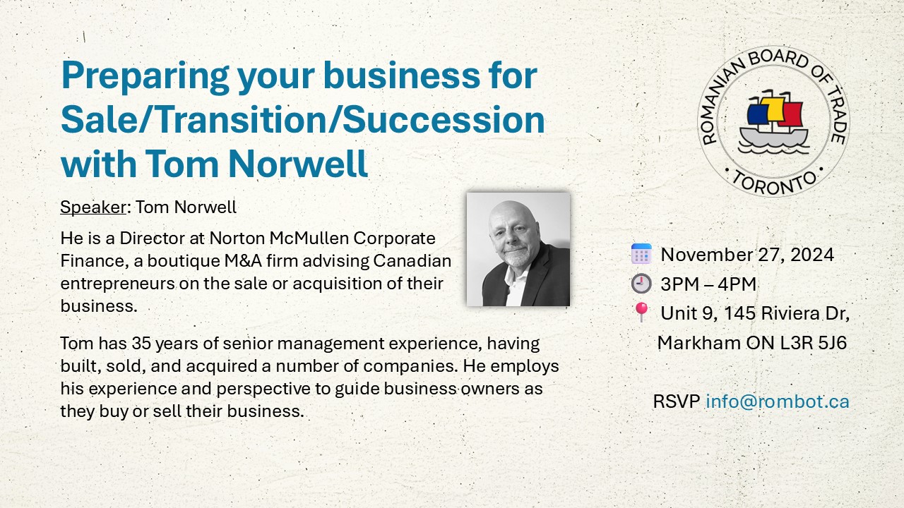 Prepare your business for Sale/Transition/Succession - exclusive event on November 27, 2024